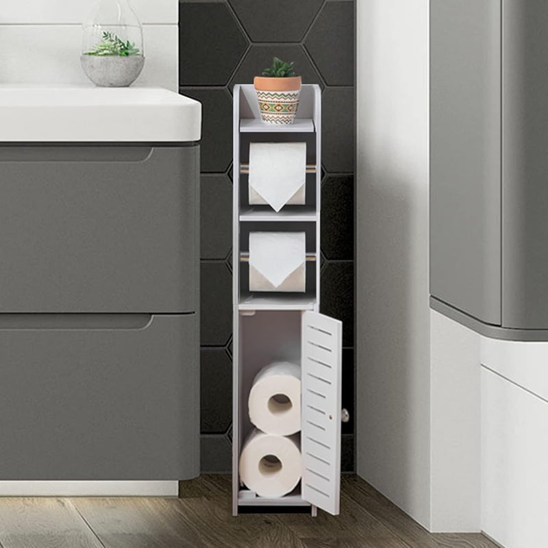 TuoxinEM Small Bathroom Storage with Dual Rods, Over The Toilet, Slim Toilet Paper Storage with 4 Tier Design, Fit Mega Roll (White) - Image 1